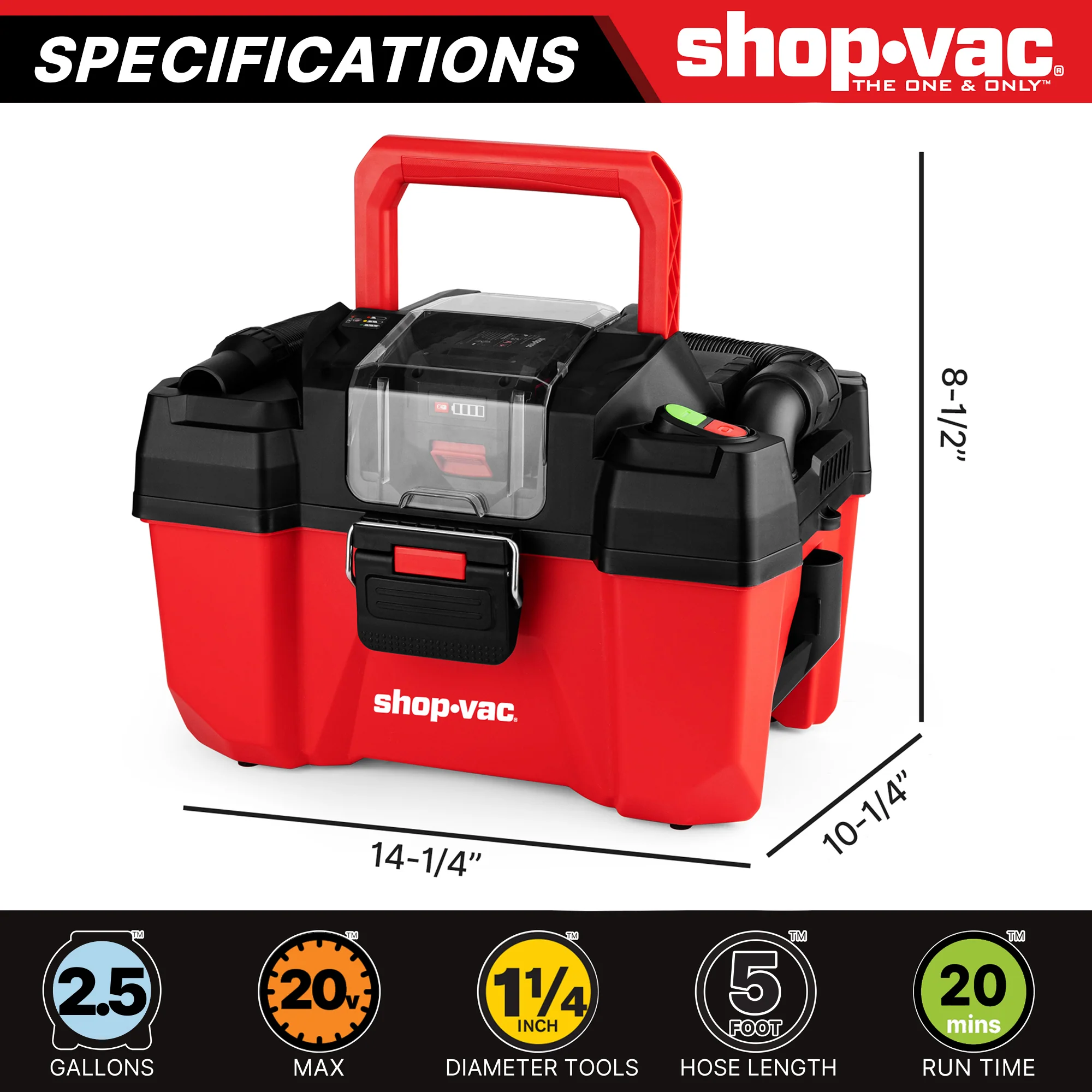Shop-Vac® 20V 2.5 Gallon Cordless Wet/Dry Vacuum