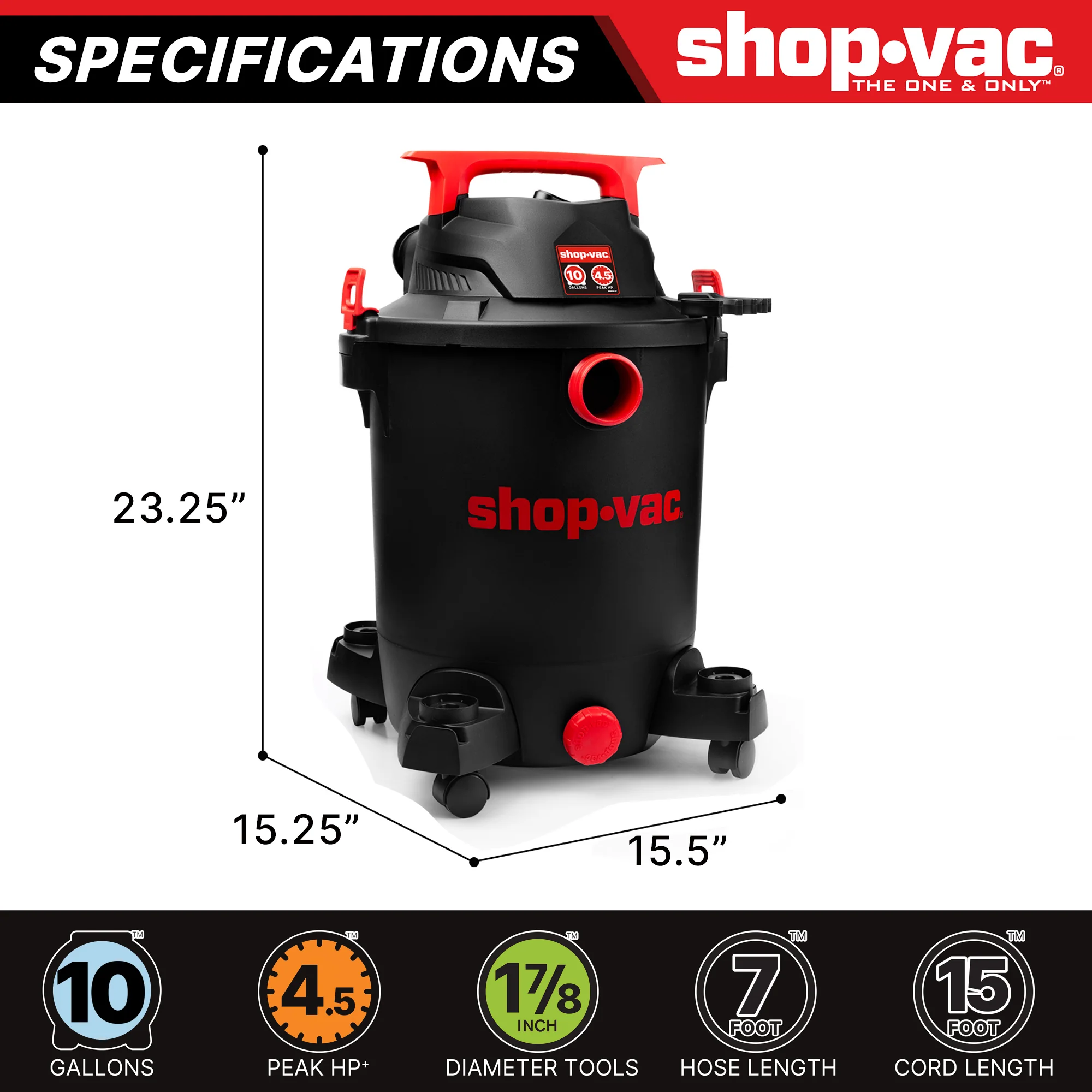 Shop-Vac® 10 Gallon 4.5 Peak HP Wet/Dry Vacuum