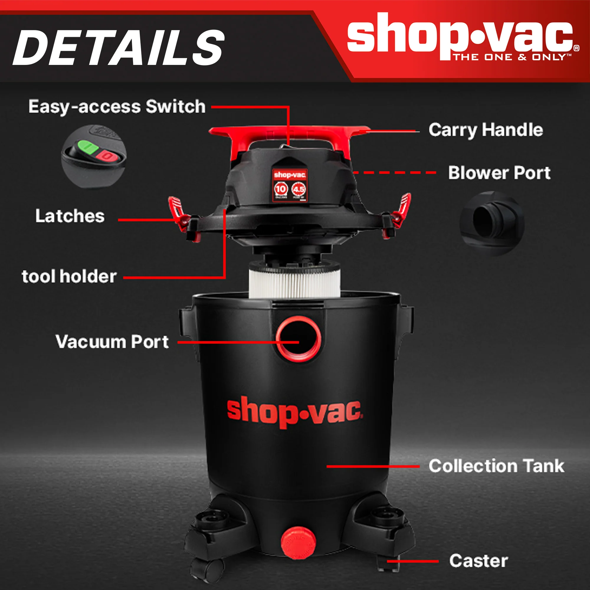 Shop-Vac® 10 Gallon 4.5 Peak HP Wet/Dry Vacuum 3 Shop-Vac® 10 Gallon 4.5 Peak HP Wet/Dry Vacuum