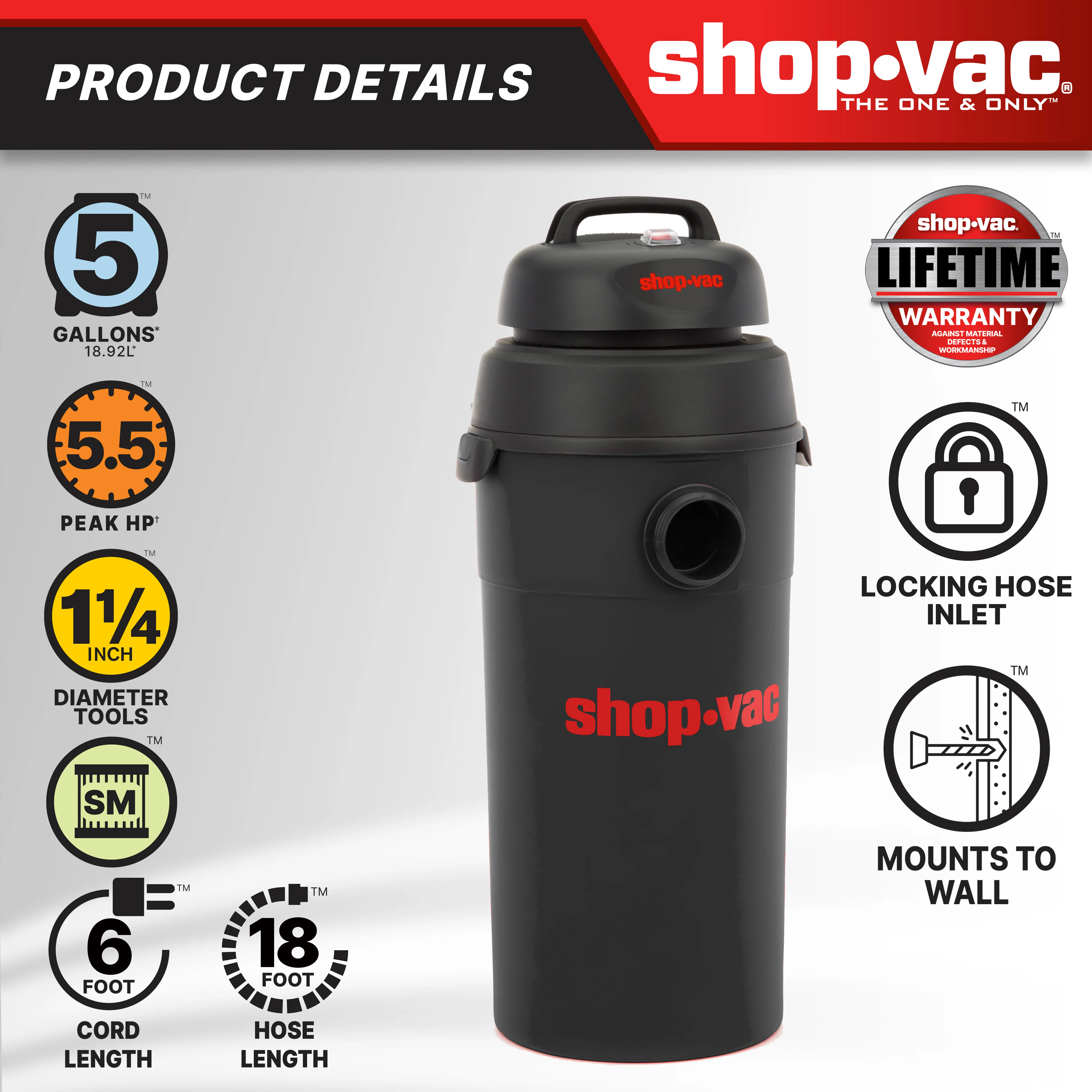 Shop-Vac 5 Gallon 5.5 PHP HangUp Wet/Dry Vac 6 Shop-Vac 5 Gallon 5.5 PHP HangUp Wet/Dry Vac