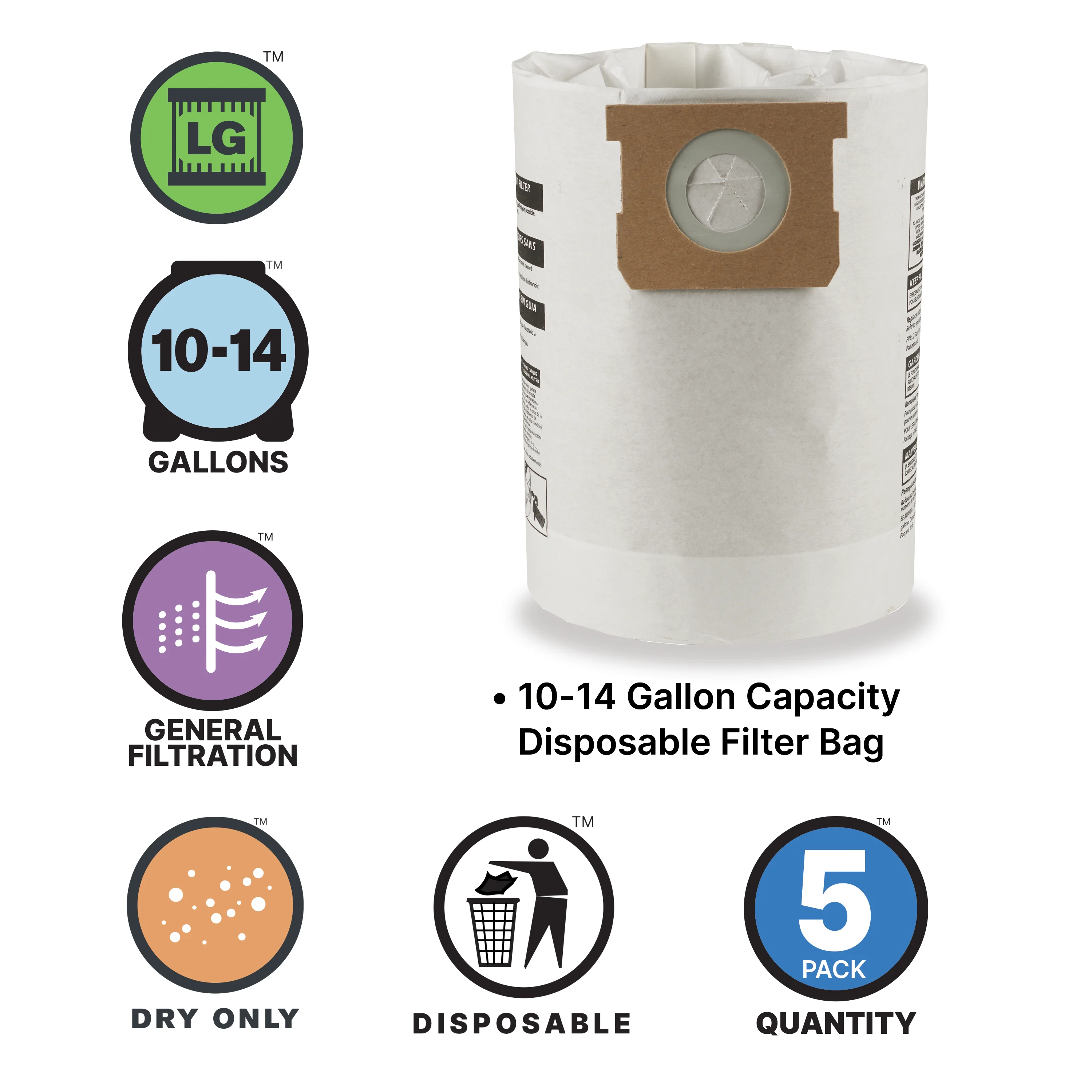 Shop-Vac® 10-14 Gallon Disposable Filter Bags (5 pack)