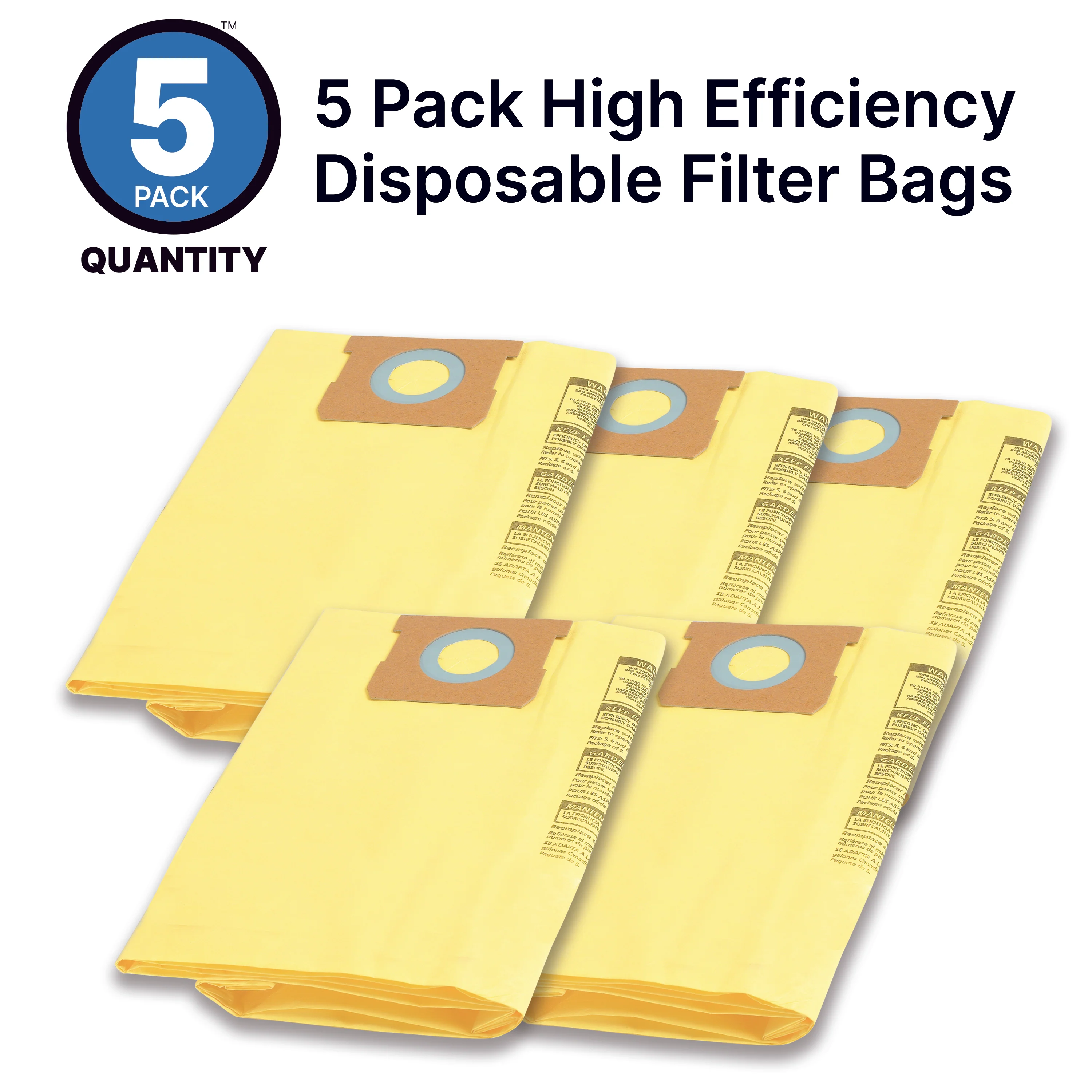 Shop-Vac® 15-22 Gallon High Efficiency Disposable Filter Bags (5 pack)