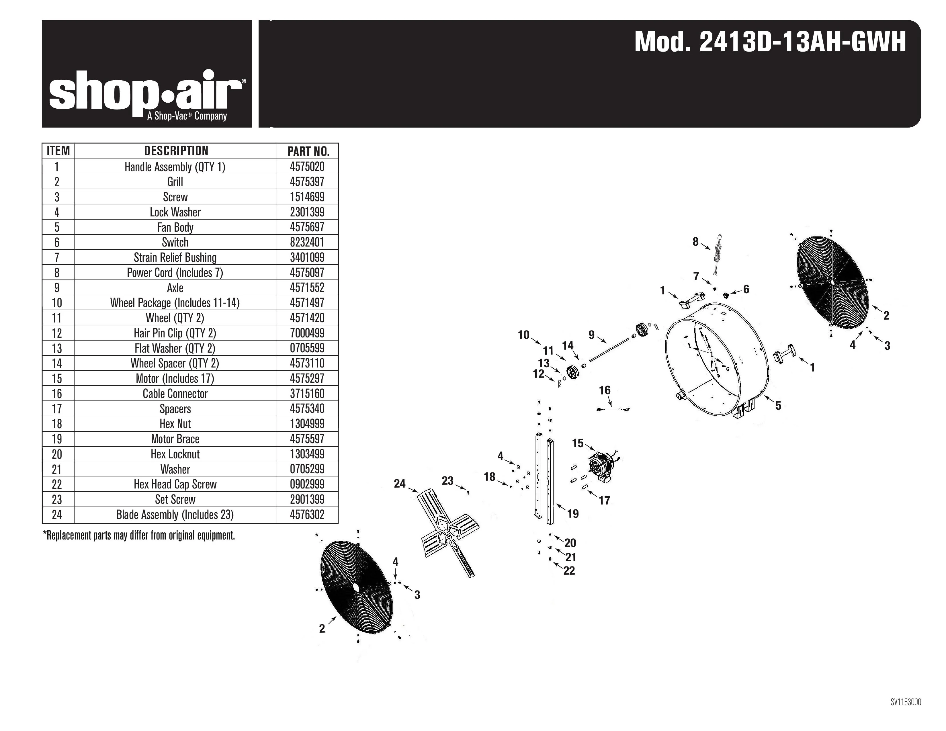 Shop-Vac Parts List For 2413D-13AH Models (24-Inch Dia. Galvanized ...